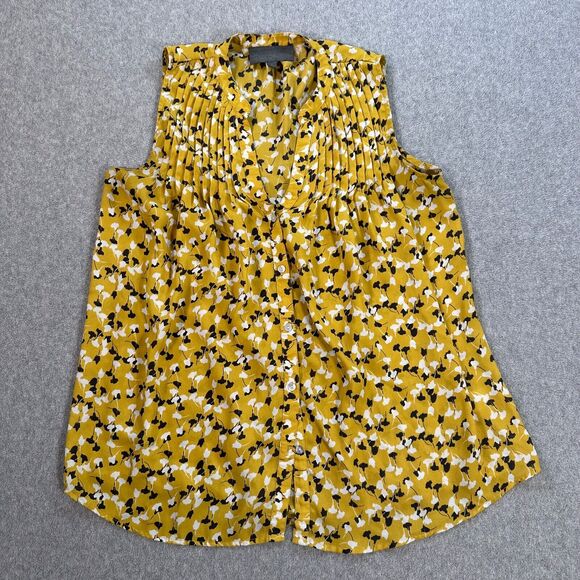 Sunday in Brooklyn Sleeveless Pleated Blouse Women's Small Yellow Floral Button - Picture 1 of 9